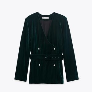 Zara green velvet blazer top.